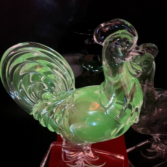 1950's Paden City GlassManganese Glass Rooster (2 Available) Bookend Sculpture